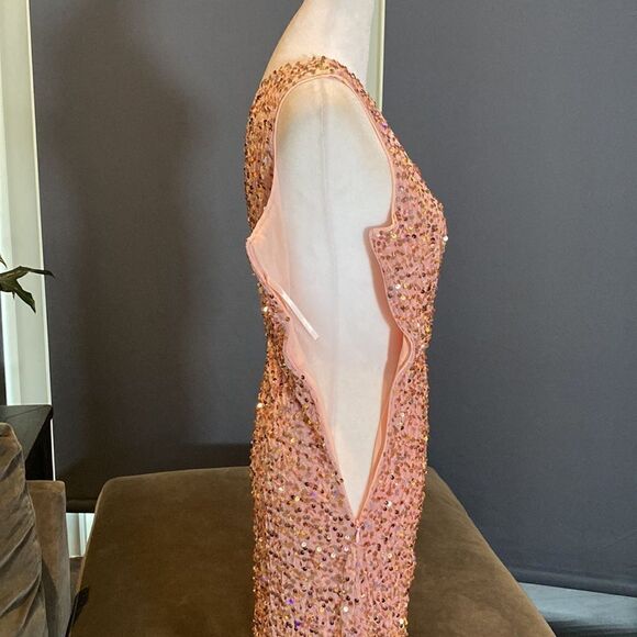 Women’s One Shoulder Pink Sequined Formal Prom Dress Long Leg Slit Size S NWOT - Picture 8 of 11